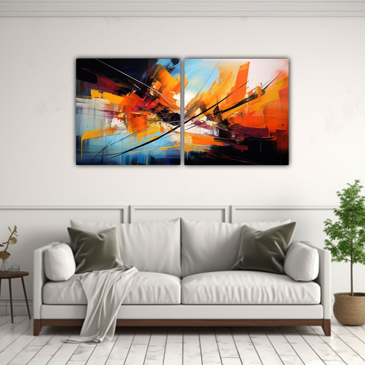 GENERICO - Díptico Cuadro Abstracta Estilo Jan Munro 160x80cm