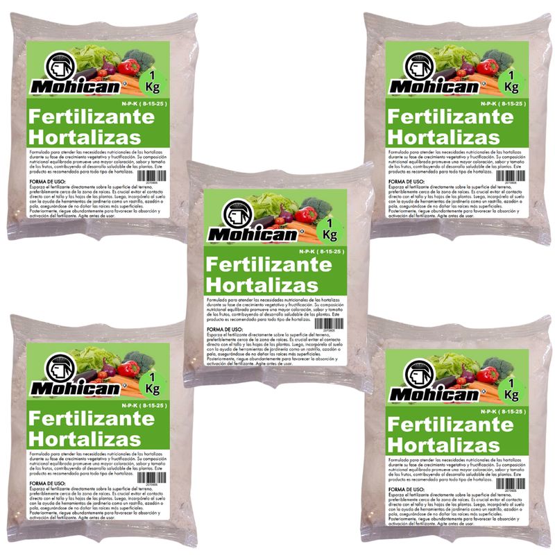 MOHICAN - PROMO 5 X FERTILIZANTE HORTALIZAS GRAL N-P-K (8-15-25) 1 KG