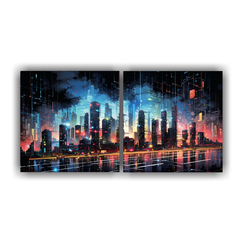 GENERICO - Pintura Abstracta única De Ciudad Cibernética En Lienzo 160x80cm
