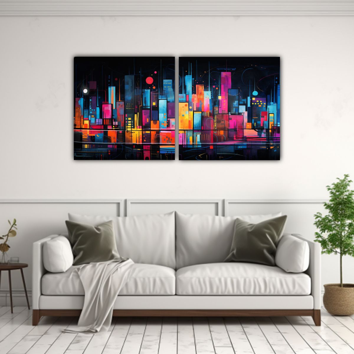 GENERICO - Pintura Original Abstracta Dos Cuadros Vanguardia De Paisaje 160x80cm