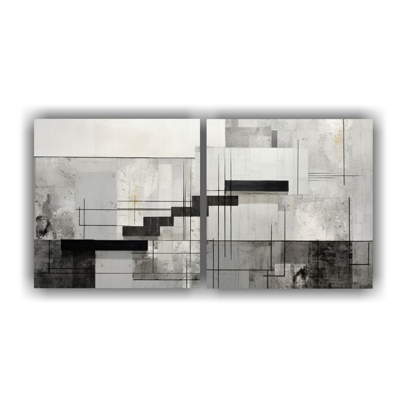 GENERICO - Cuadros Urbanos De Texturas Y Grises Abstractos 160x80cm