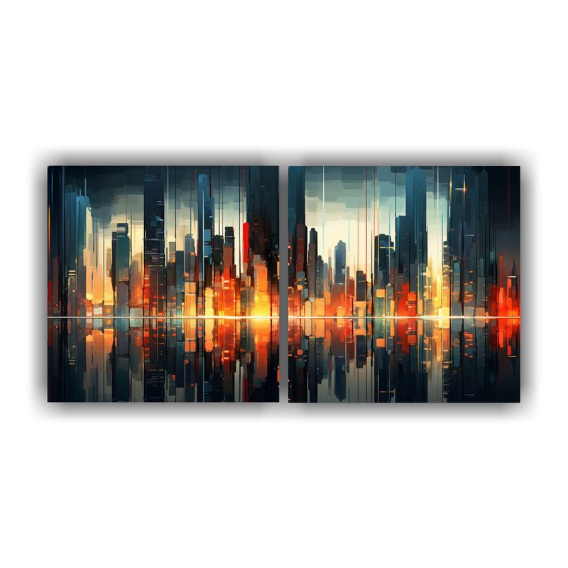 GENERICO - Cuadro Abstracto Multicolor De Ciudad En Lienzo, Sin Texto N 160x80cm