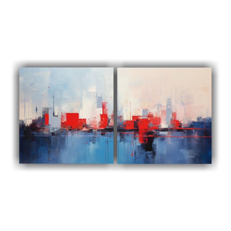 GENERICO - Pintura Abstracta De La Ciudad Pintada En Azul Monocromátic 160x80cm