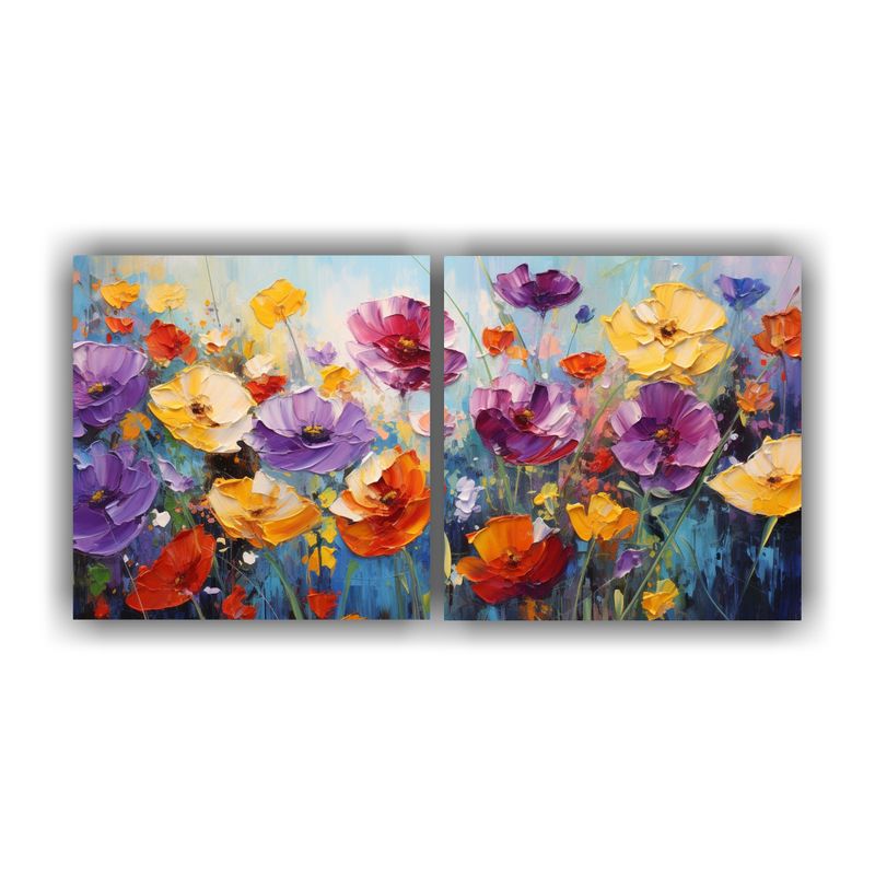GENERICO - Pintura Flores En Lienzo Decorativo Juego De 2 Telas 160x80cm