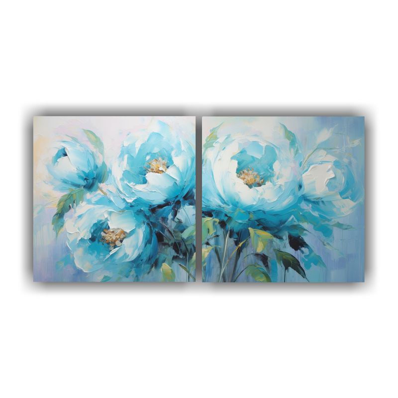 GENERICO - Diptico Tela Sublimada Floral En Turquesa Con Pintura En Lie 160x80cm