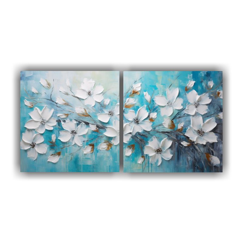GENERICO - Cuadros De Decoración Con Flores Turquesas En Lienzo Al Est 160x80cm