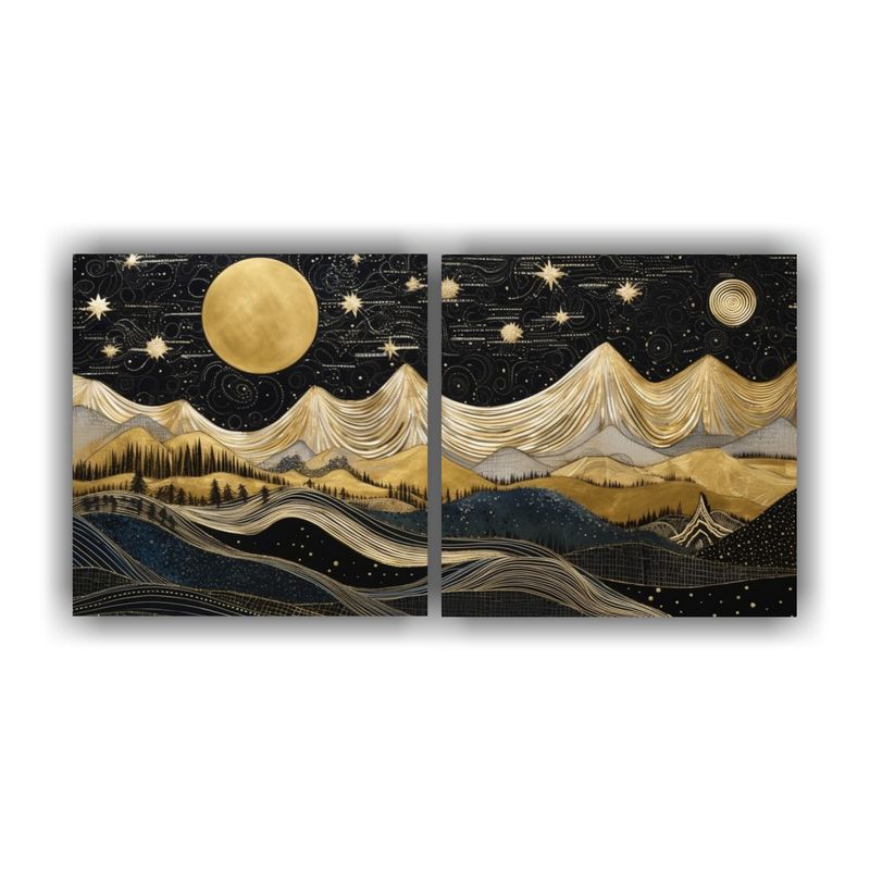 GENERICO - Pintura Composiciones Tonos Hogar Con Luna Y Montañas En Es 160x80cm