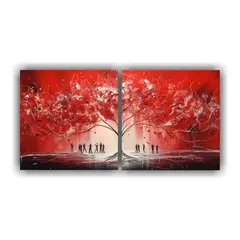 GENERICO - Cuadro Moderno En Escena De Dos Telas En Rojo Y Plateado 60x30cm