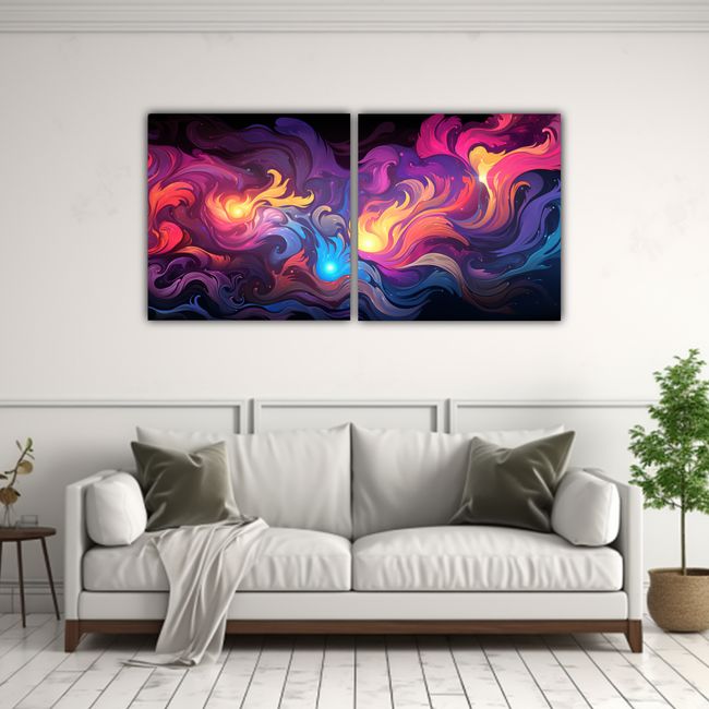 GENERICO - Cuadros De Decoración Lindos De Marbling Neon Glitchart Vap 160x80cm