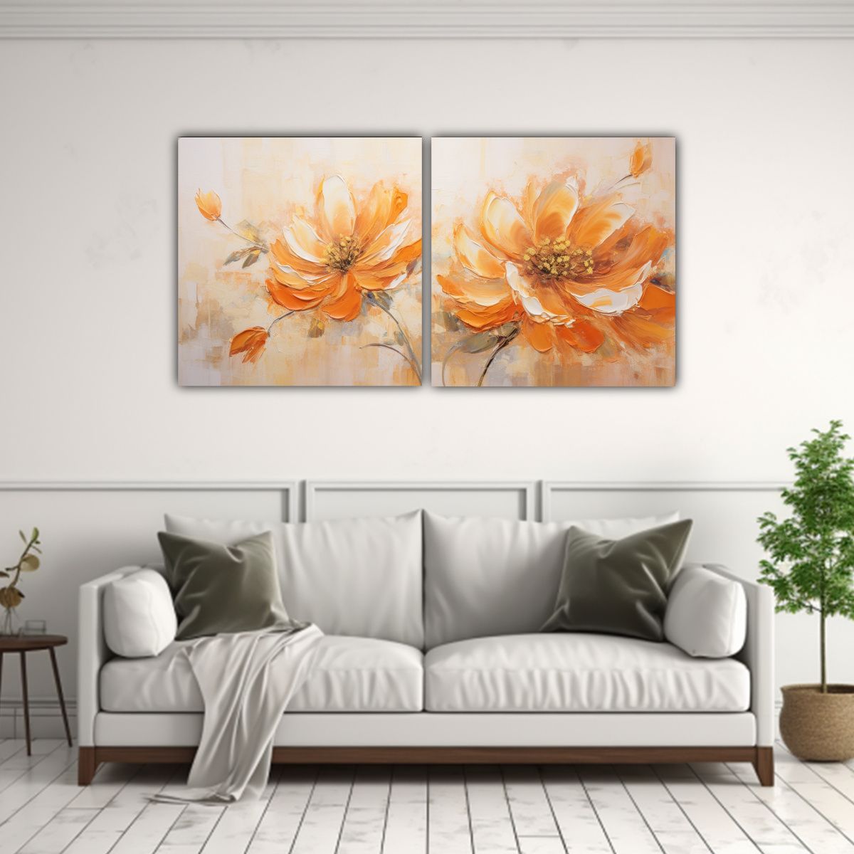 GENERICO - Cuadro De Flores Naranjas En Lienzo, Estilo Decorativo. 160x80cm