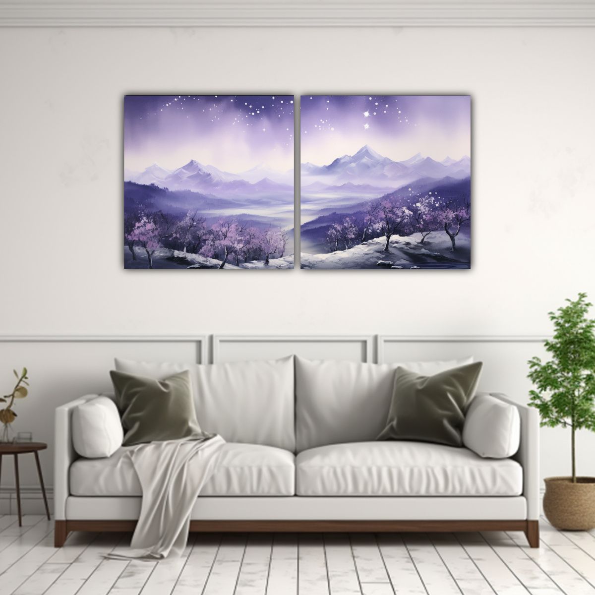 GENERICO - Cuadro De Paisaje De Montaña En Estilo Elegante Con Dos Tel 160x80cm