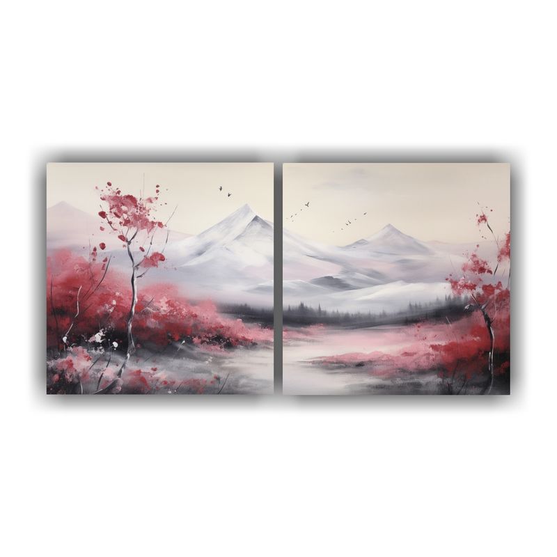 GENERICO - Cuadro De Paisaje Montañoso Con Estilo Elegante Dos Cuadros 160x80cm