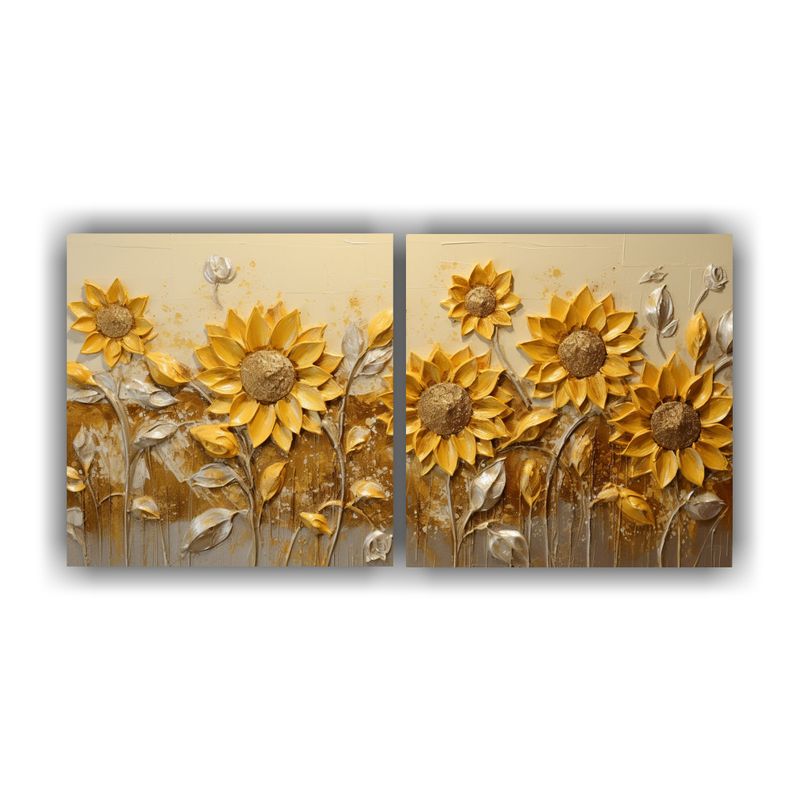 GENERICO - Cuadro Relieve Patrón Intenso Sol Girasoles Dorados En Lien 160x80cm