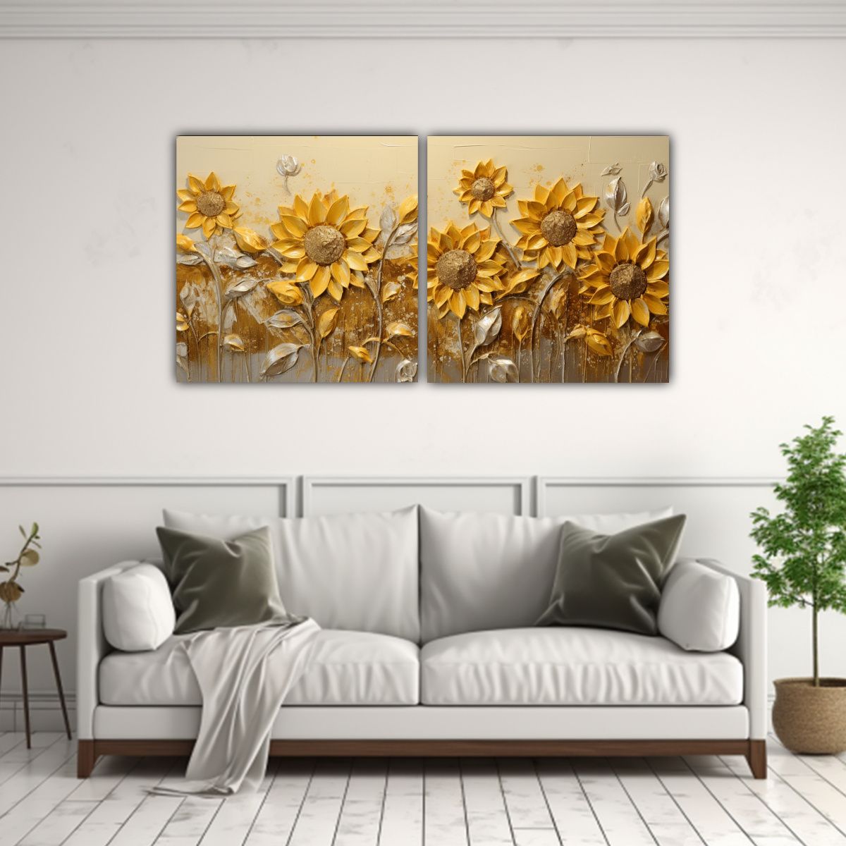 GENERICO - Cuadro Relieve Patrón Intenso Sol Girasoles Dorados En Lien 160x80cm