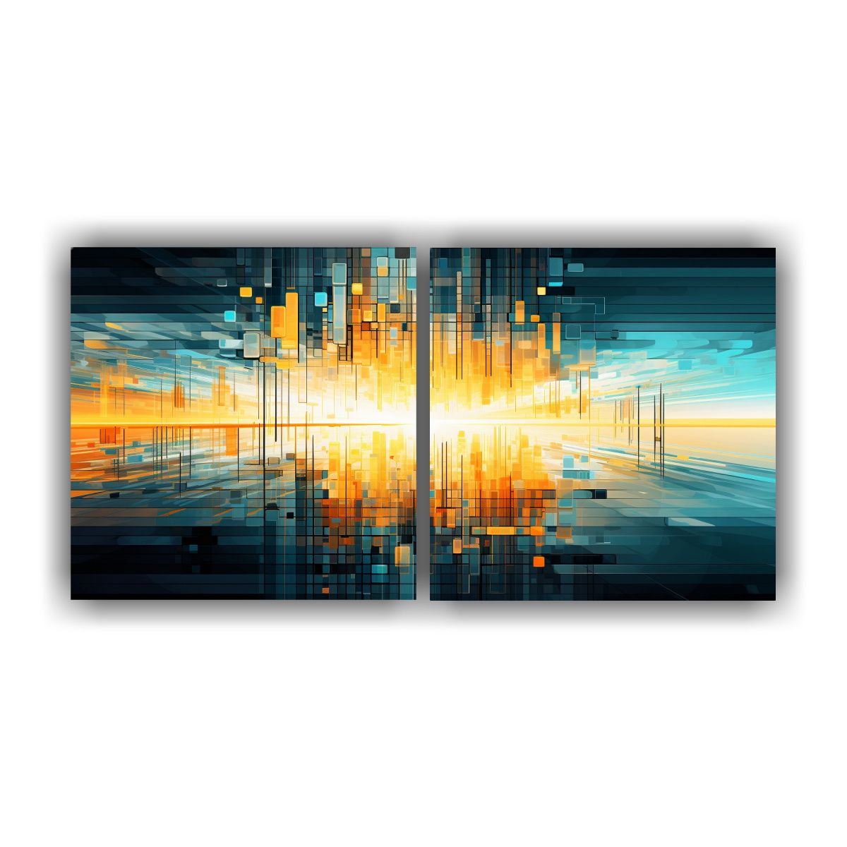 GENERICO - Dos Lienzos Acuarela Lineales Estilo Abstracto Futurista 160x80cm