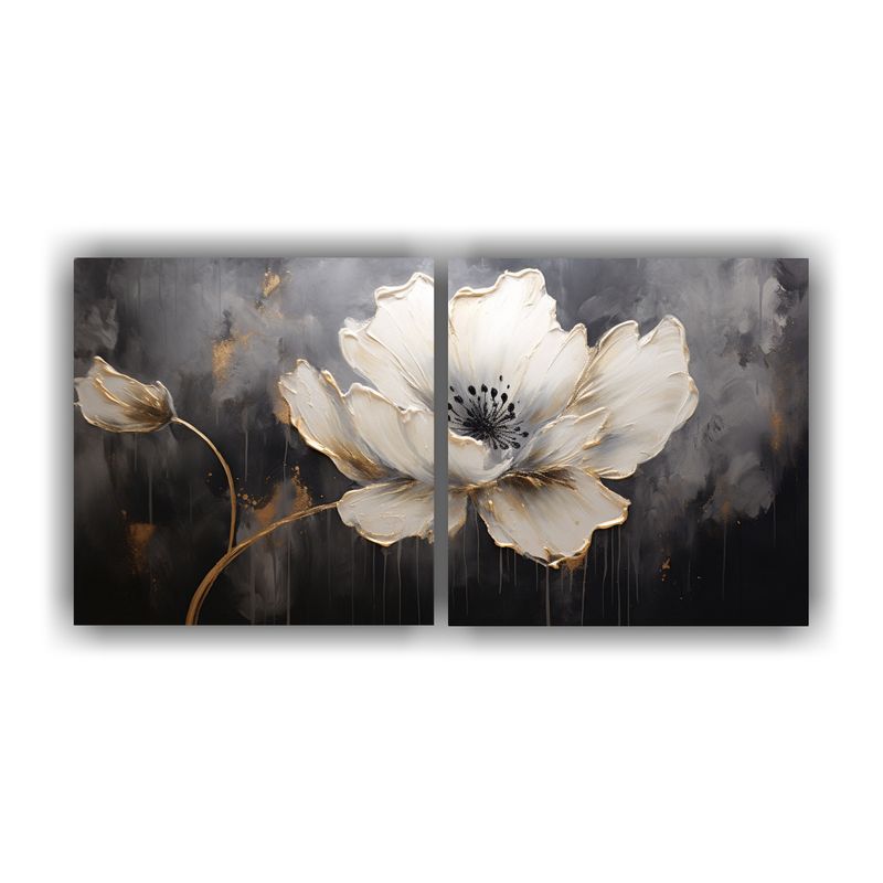 GENERICO - Pintura De Flores Negras En Lienzo Estilo Simetría De Dos A 160x80cm