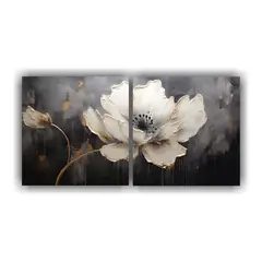 GENERICO - Pintura De Flores Negras En Lienzo Estilo Simetría De Dos A 160x80cm