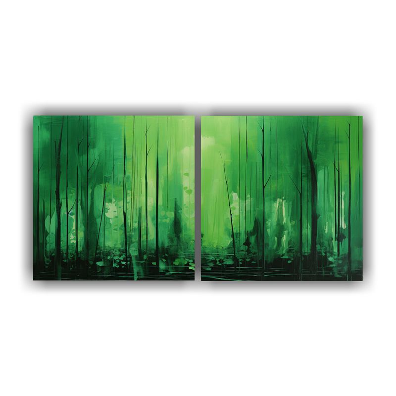 GENERICO - Pintura Abstracta Verde, Vibrante Eco De Un Bosque En Dos Cu 160x80cm