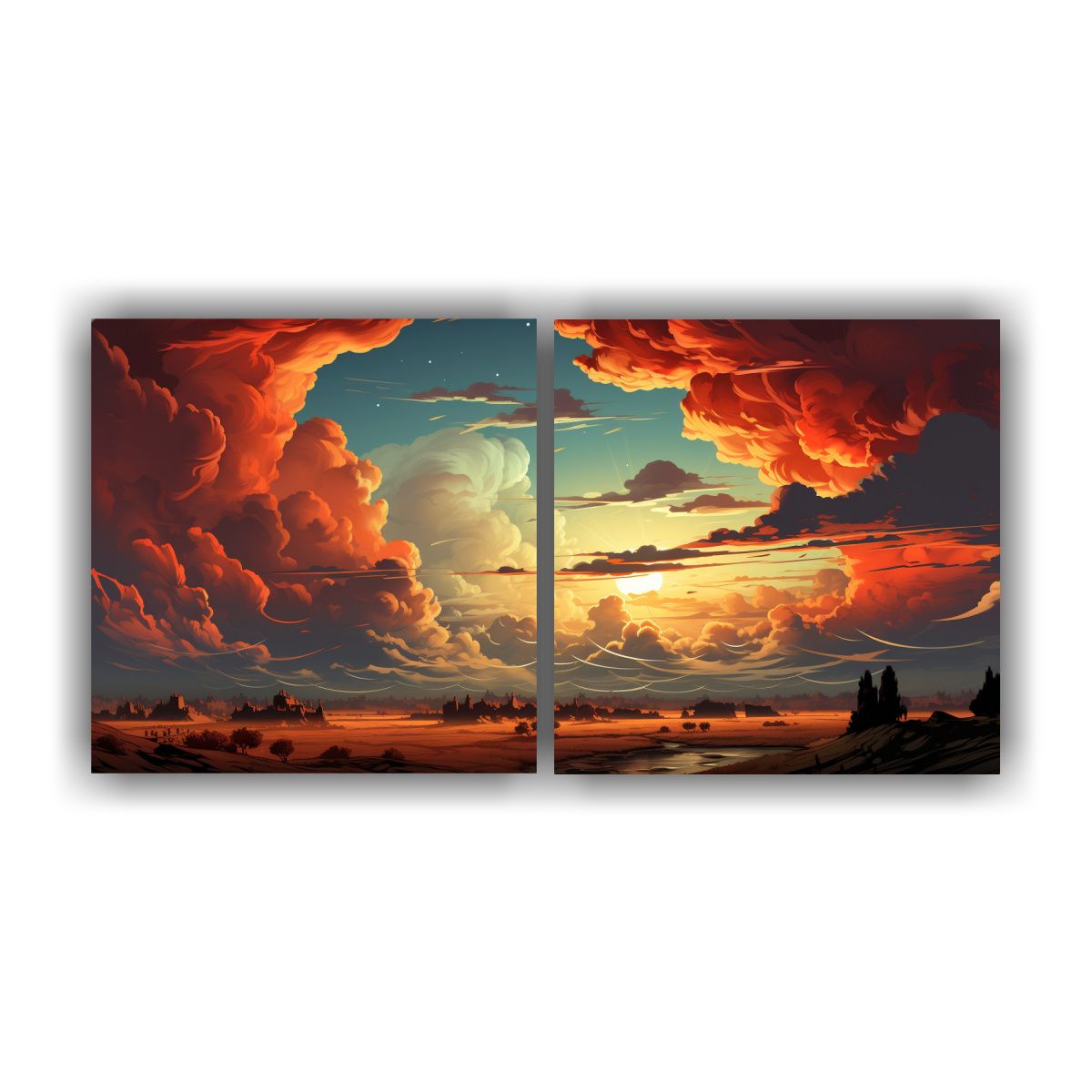 GENERICO - Díptico Tormenta De Iluminación Intensa, Nubes De Colores  160x80cm