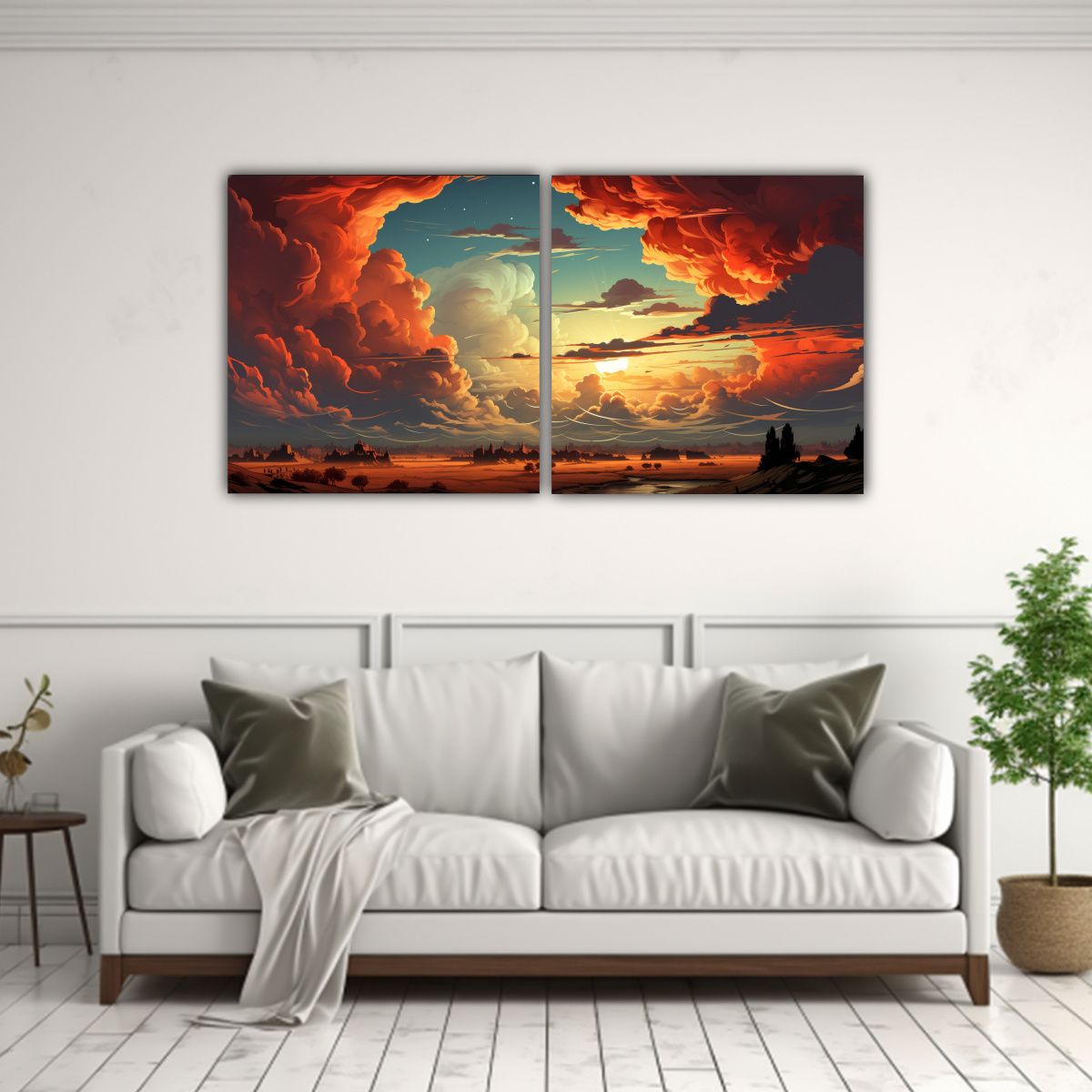 GENERICO - Díptico Tormenta De Iluminación Intensa, Nubes De Colores  160x80cm