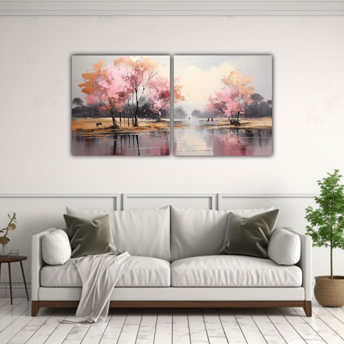 GENERICO - Dos Artes De Pared Cuadro Abstracta De Árboles En Plata Y O 160x80cm