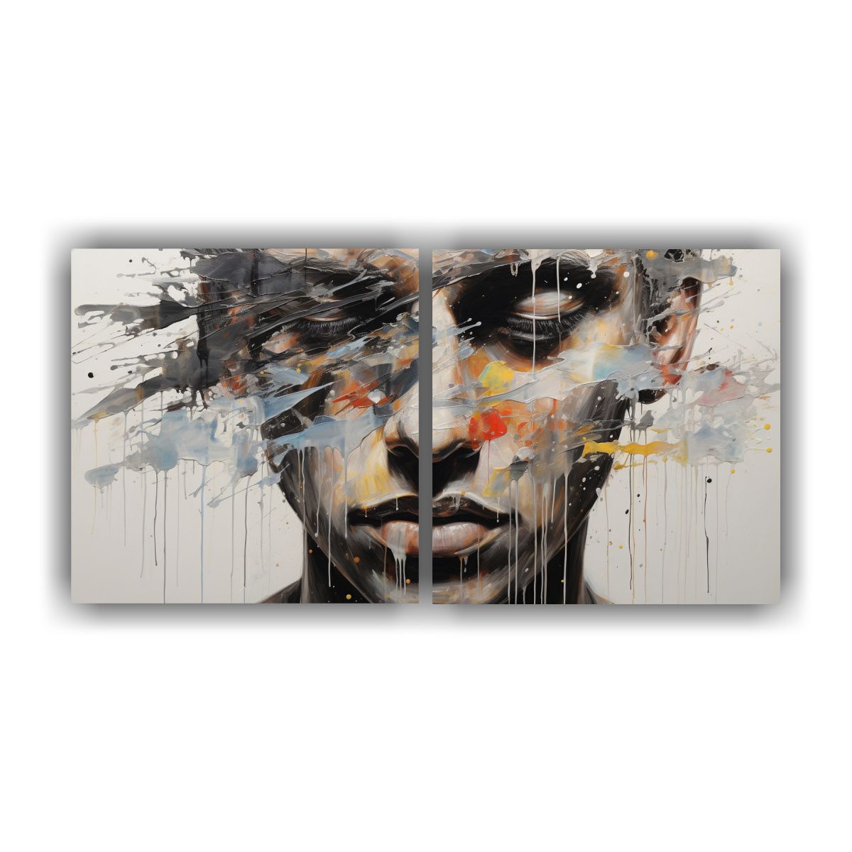 GENERICO - Cuadros Faciales Con Contornos Plateados Y Salpicaduras Vibr 160x80cm