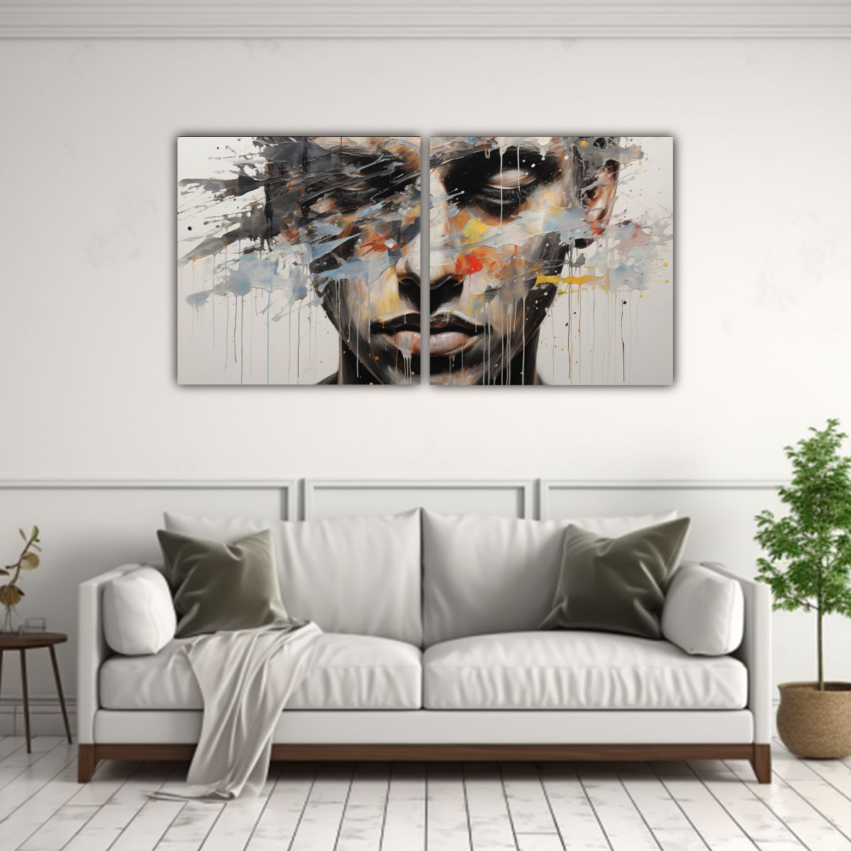 GENERICO - Cuadros Faciales Con Contornos Plateados Y Salpicaduras Vibr 160x80cm