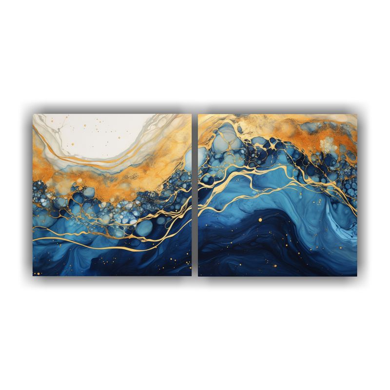 GENERICO - Pintura Mágica Río Abstracto Y Montañas, 2 Lienzos 160x80cm