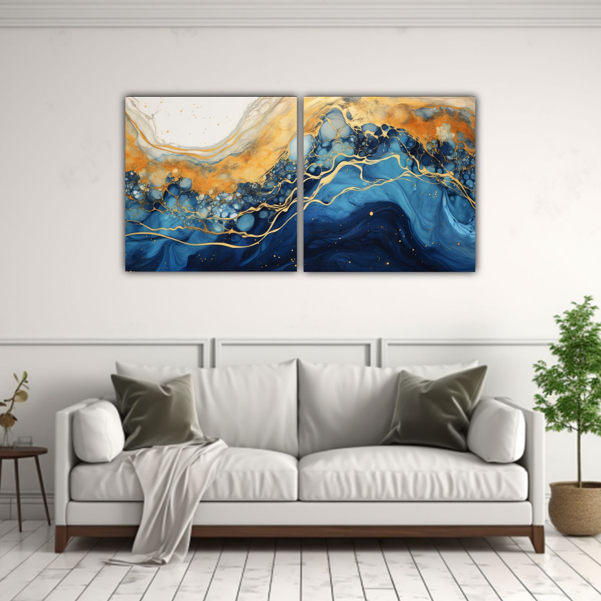 GENERICO - Pintura Mágica Río Abstracto Y Montañas, 2 Lienzos 160x80cm