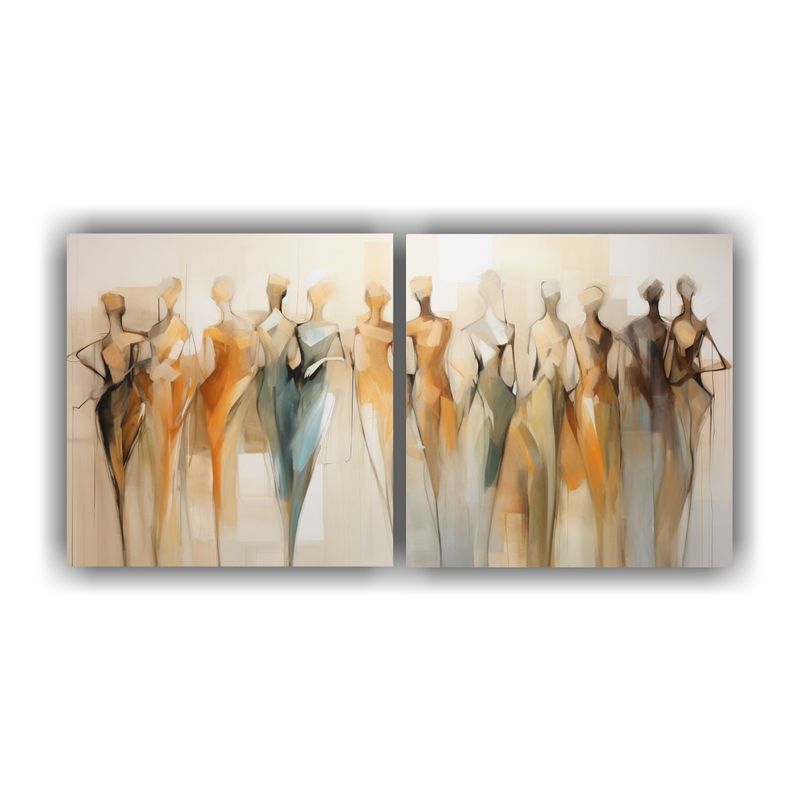 GENERICO - Conjunto De Cuadros Abstractos Con Figuras Humanas En Lienzo 60x30cm