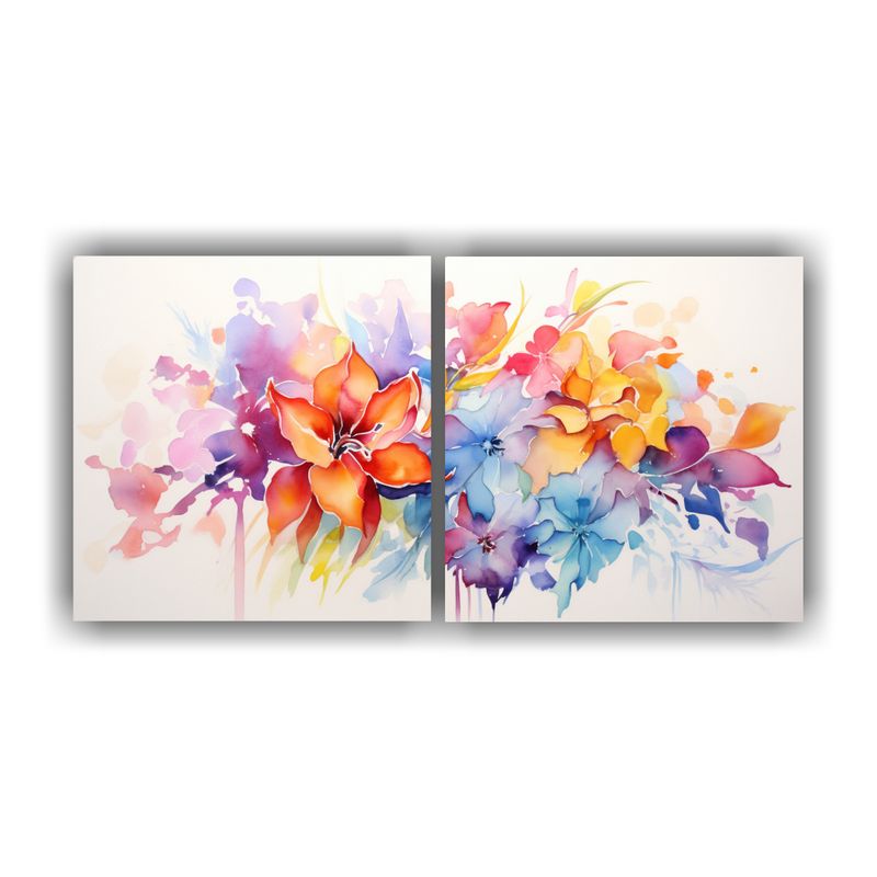 GENERICO - Cuadro Floral Abstracto En Acuarela Sobre Lienzo 160x80cm