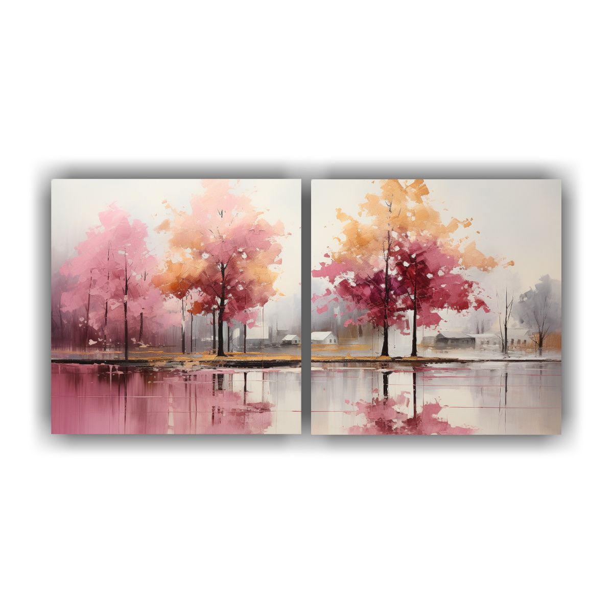 GENERICO - Pintura Abstracta Multicolor De árboles En Plata Y Oro En L 160x80cm