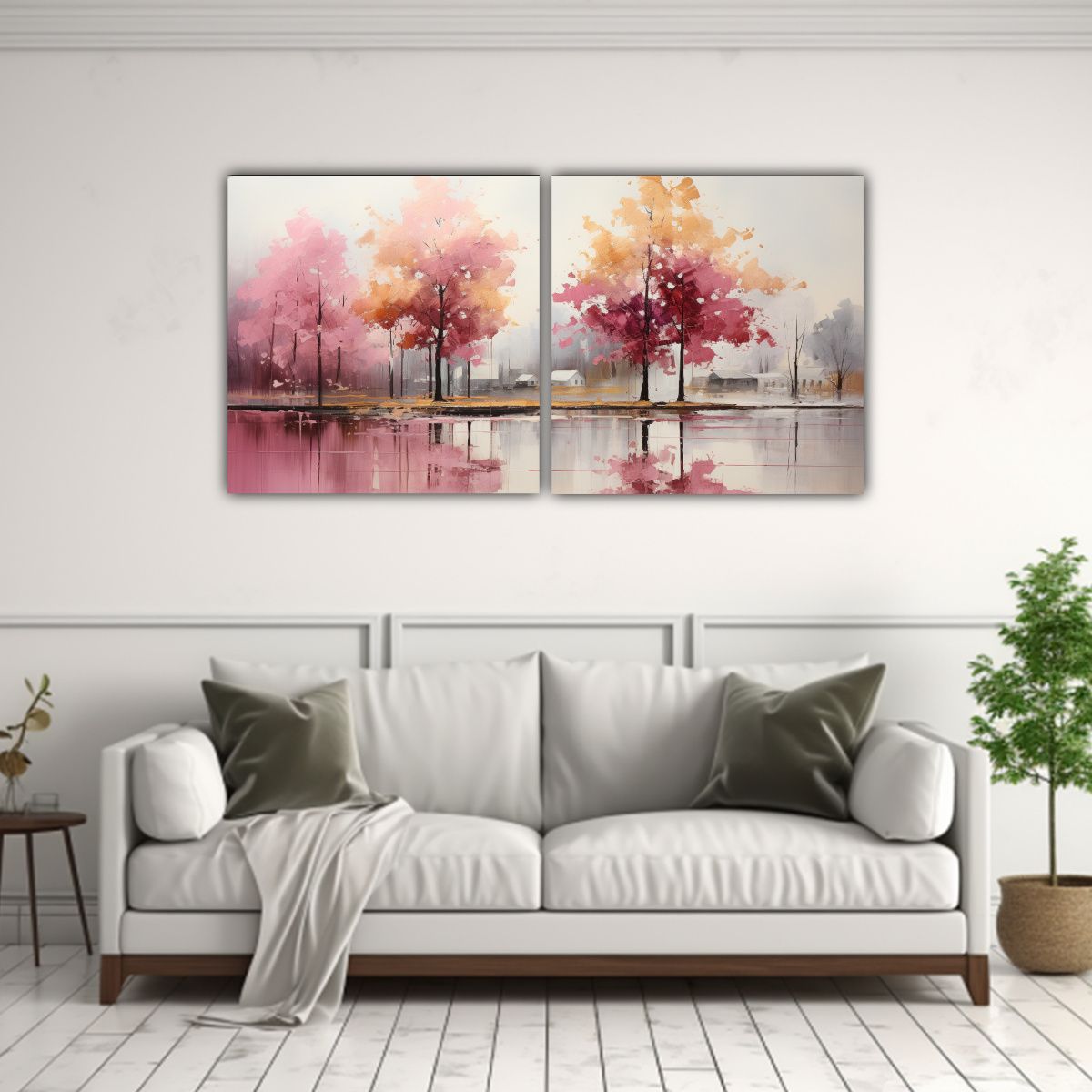 GENERICO - Pintura Abstracta Multicolor De árboles En Plata Y Oro En L 160x80cm