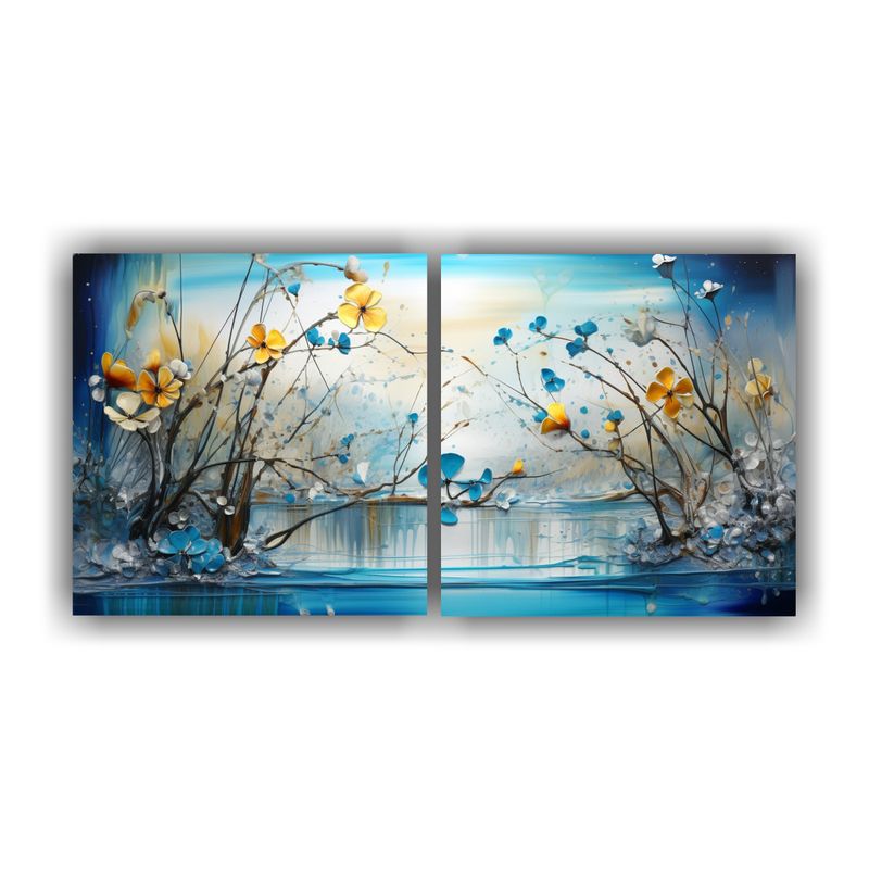 GENERICO - Dos Cuadros Finas Líneas Rectangulares En Colores Vibrantes 160x80cm