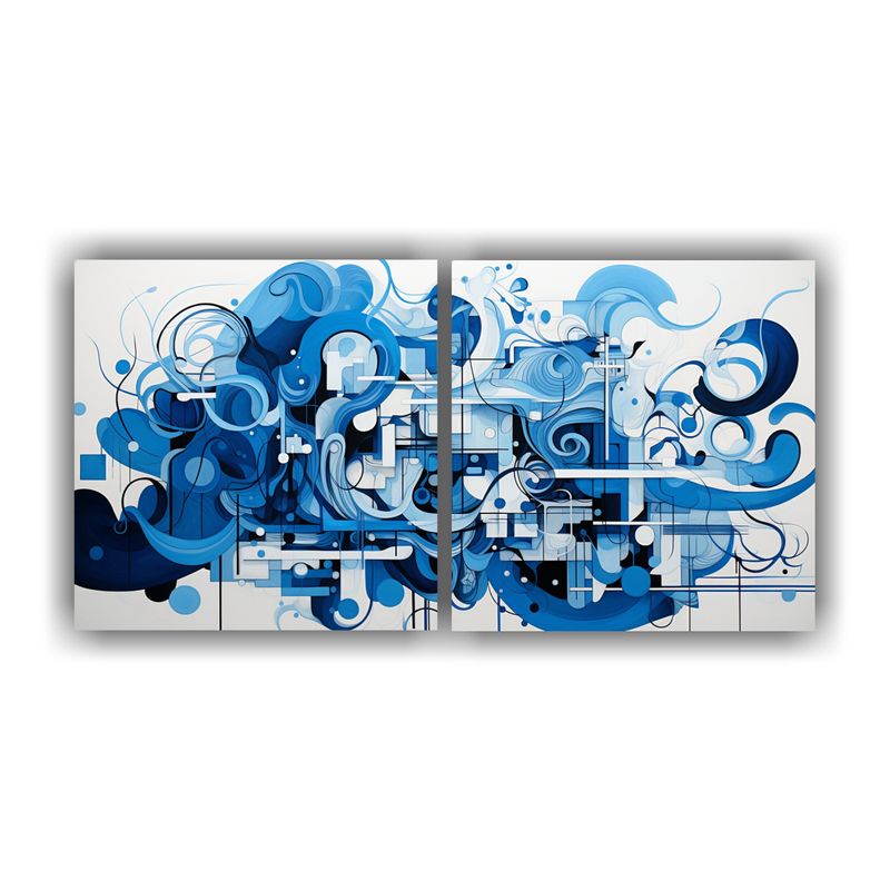 GENERICO - Cuadros Abstractos En Azul Y Blanco De Diseño Clásico 160x80cm