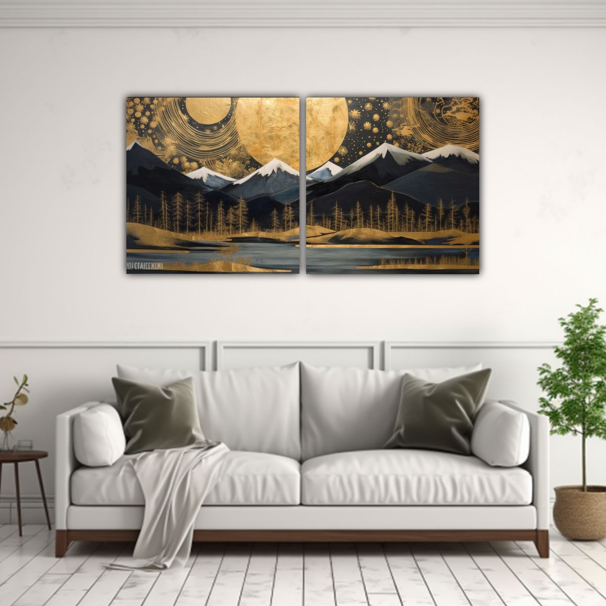 GENERICO - Cuadro Colores Impacto Visual Luna Montañas Decoración 160x80cm