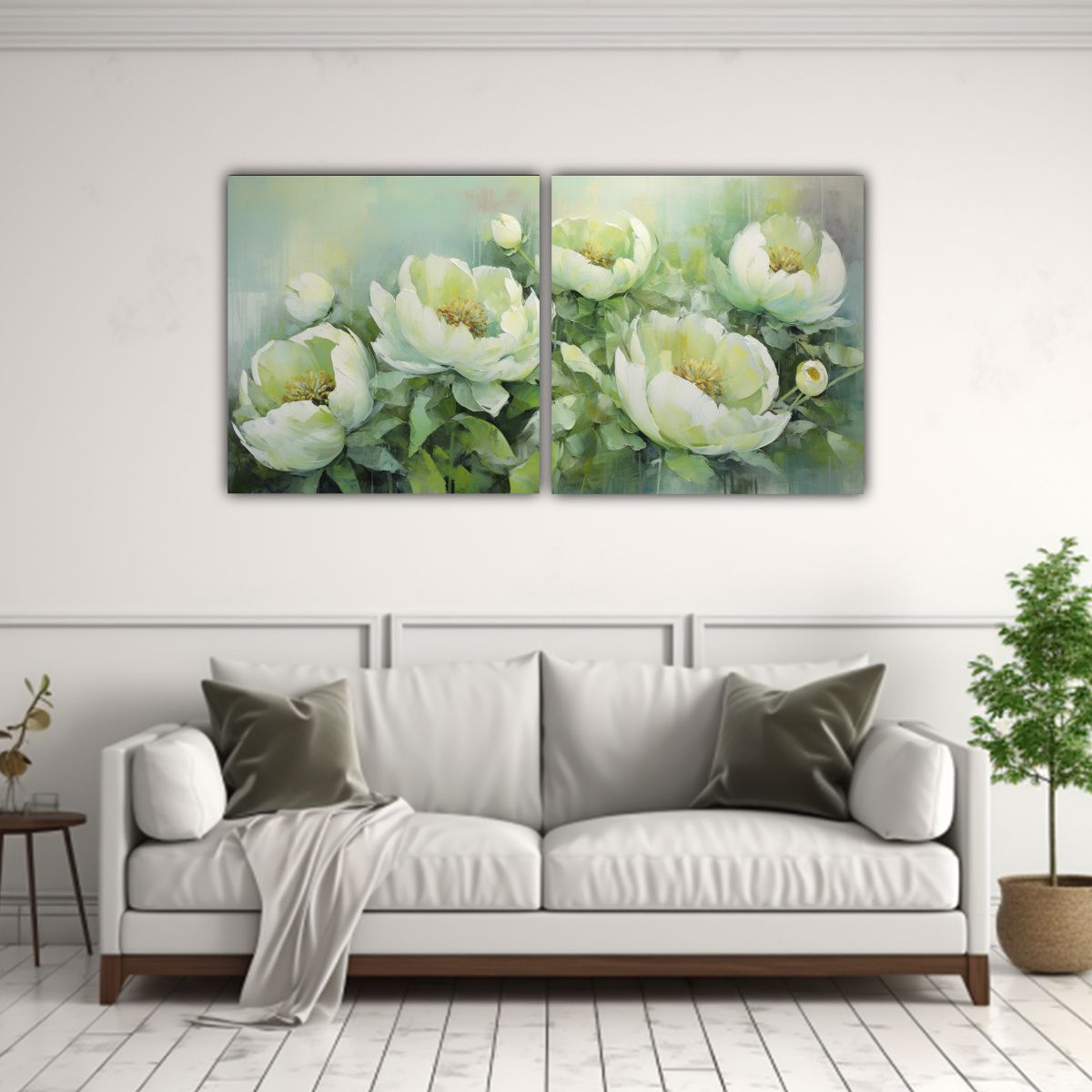 GENERICO - Lienzos Calidos Belleza Natural Green PEONIES Pintura En Lie 160x80cm