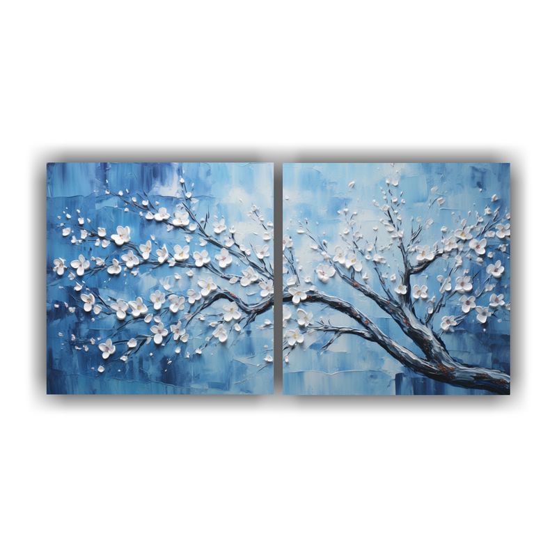 GENERICO - Pintura Adorable En Lienzo: Composiciones Azules De Cerezos  160x80cm