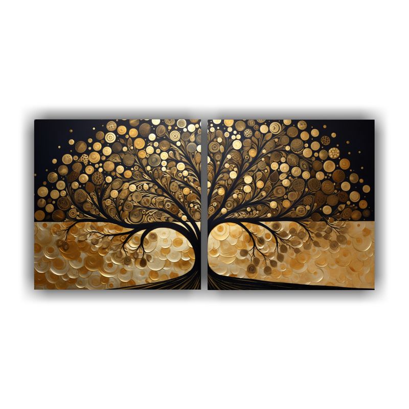 GENERICO - Set 2 Cuadros Elegante Expresión Árbol Negro Y Oro 160x80cm