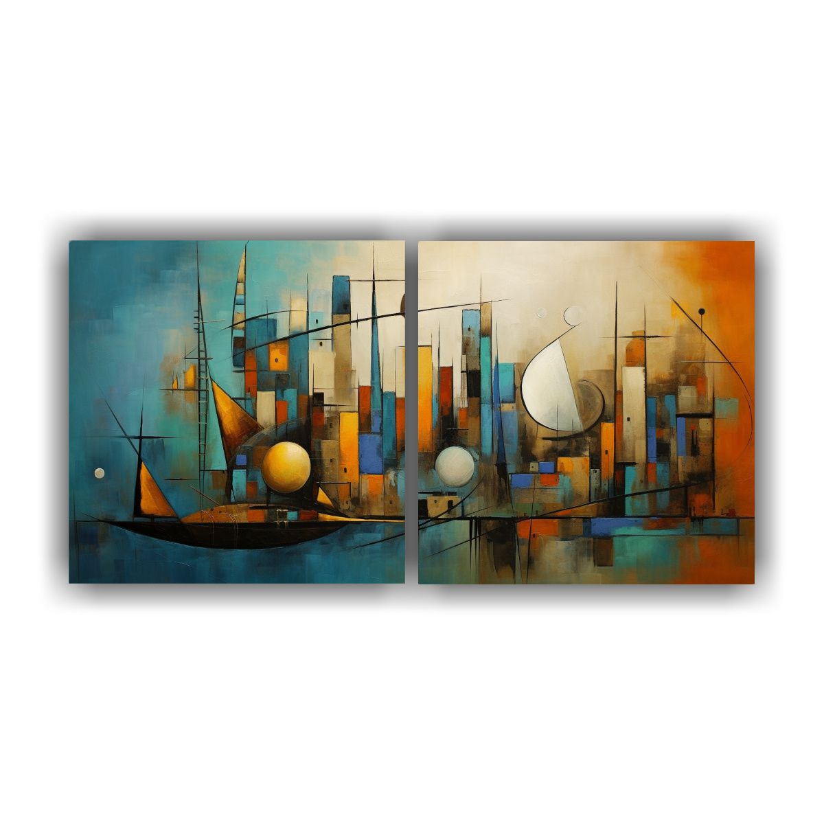 GENERICO - Cuadros Decorativos De Barcos Abstractos Simetría De Dos Cu 160x80cm