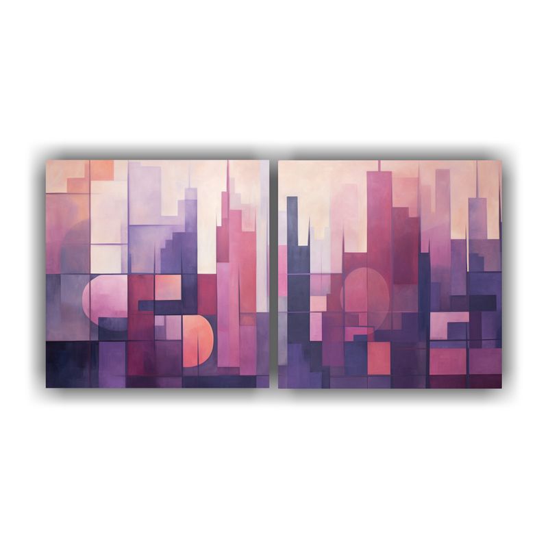 GENERICO - Cuadro Abstracto Atardecer Ciudad En Bastidor De Madera 160x80cm