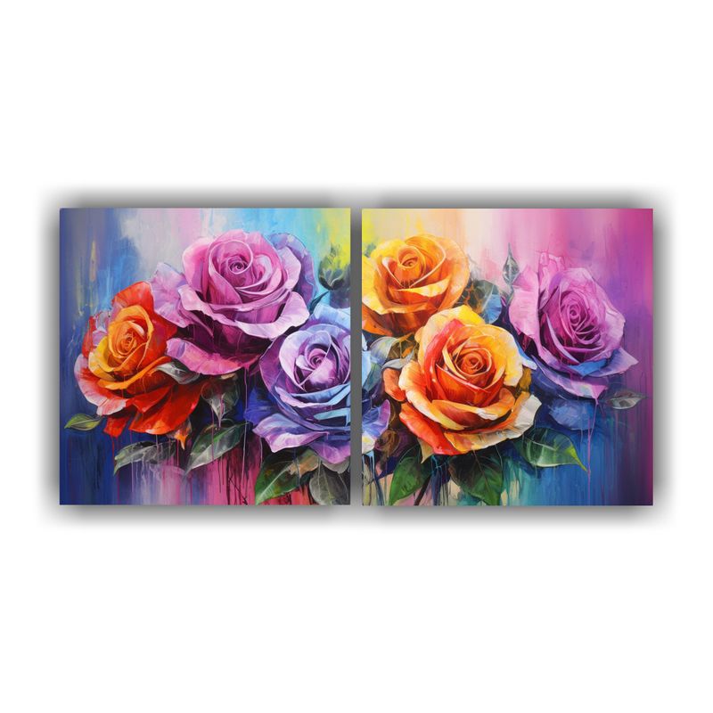GENERICO - Cuadros Vintage De Simetría Con Rosas De Colores Arcoíris 160x80cm