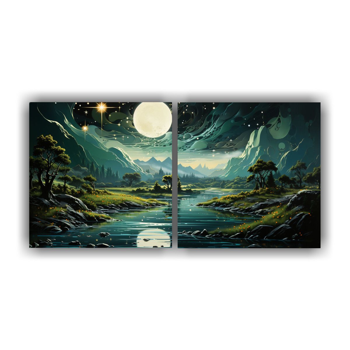 GENERICO - Pintura Decorativa Con Luna Cerca De Las Montañas En Formac 160x80cm