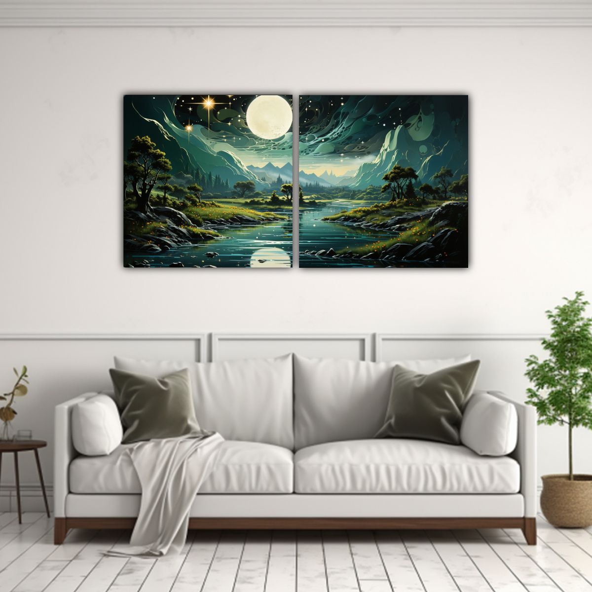 GENERICO - Pintura Decorativa Con Luna Cerca De Las Montañas En Formac 160x80cm