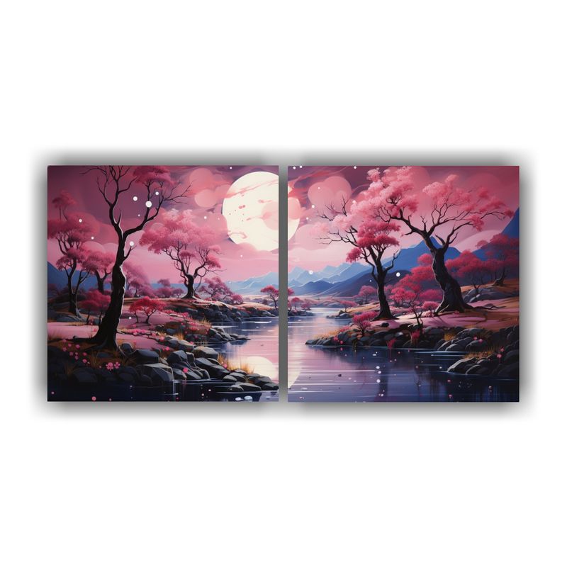 GENERICO - Pintura Con Luna Cerca De Las Montañas En Decoración De Do 160x80cm