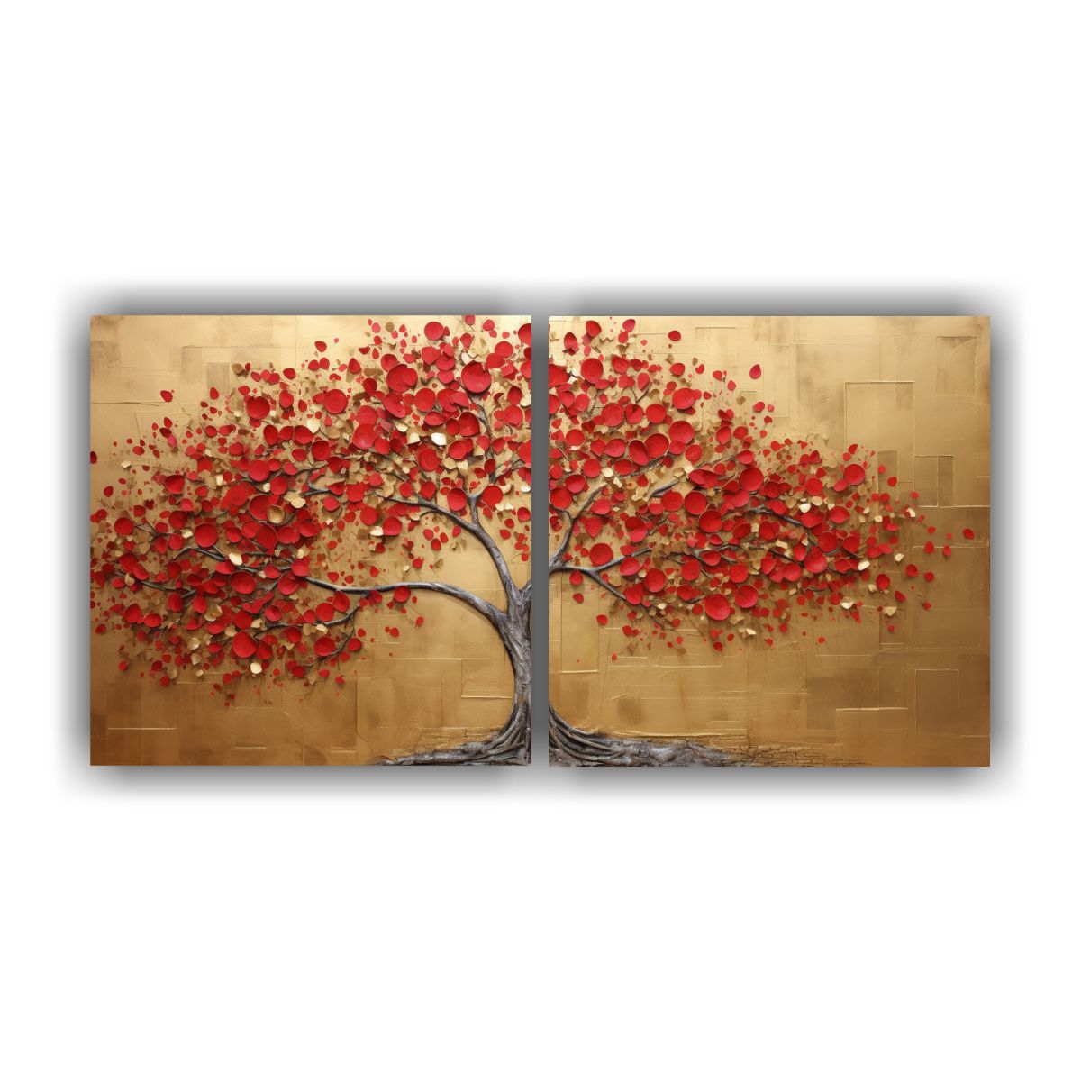 GENERICO - Pinturas Decorativas Con Imagen De árbol En Rojo Y Dorado E 160x80cm