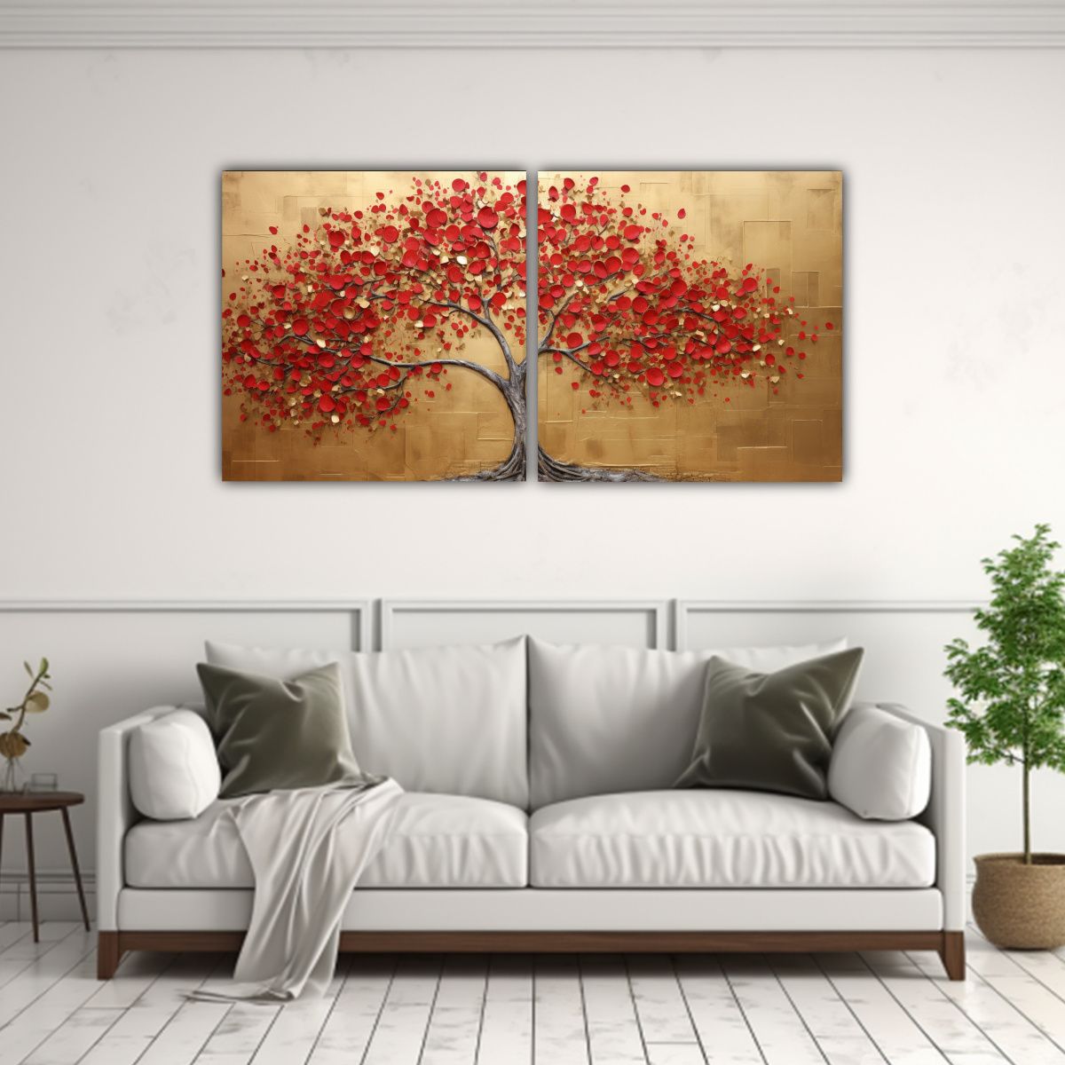 GENERICO - Pinturas Decorativas Con Imagen De árbol En Rojo Y Dorado E 160x80cm