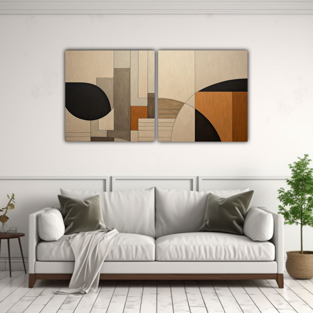 GENERICO - Dos Composiciones Dibujo Luminosa En Tonos Apagados Y Terros 160x80cm