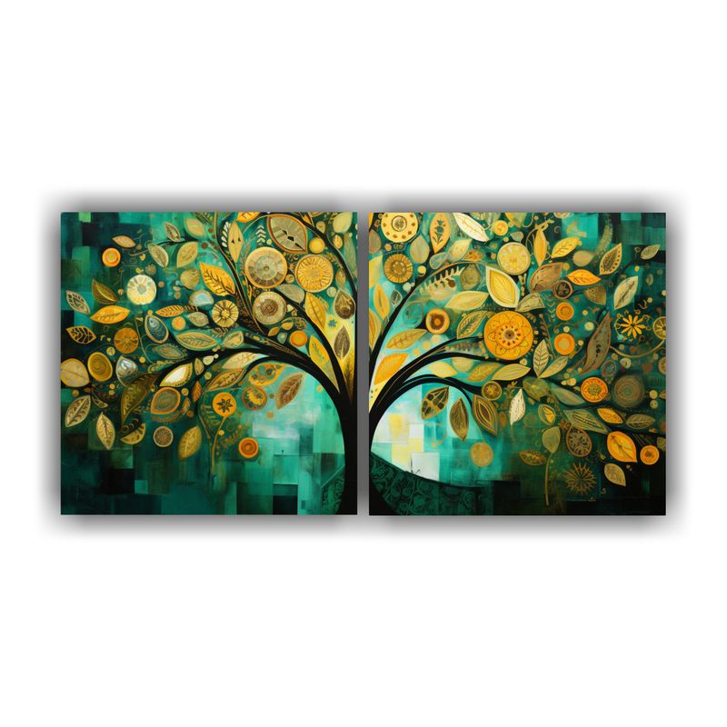 GENERICO - Set 2 Artes Dibujo Creatividad árbol Verde Y Amarillo Spint 160x80cm
