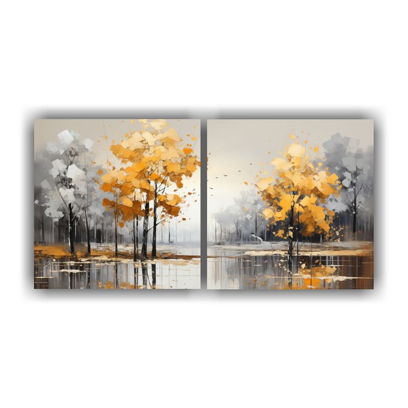 GENERICO - Pintura Abstracta De árboles En Plata Y Blanco, Decoración 160x80cm